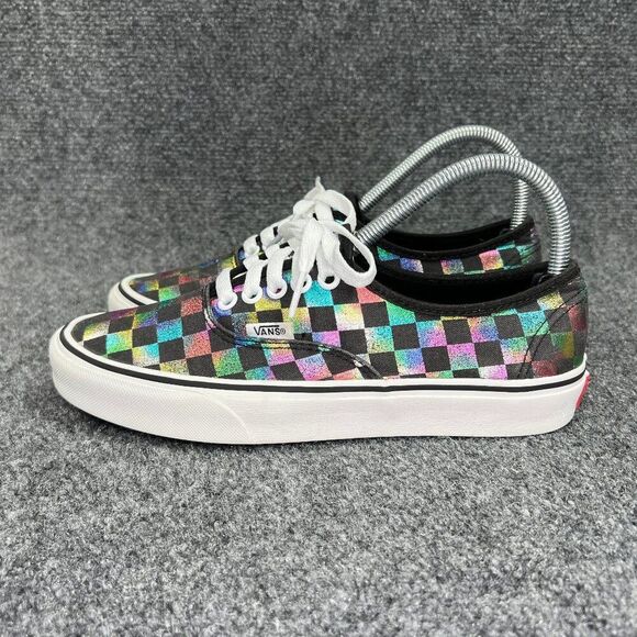 Vans Authentic Sneakers Women's SIze 8 Rainbow Checkerboard Low Lace Skate Shoes - Picture 4 of 11